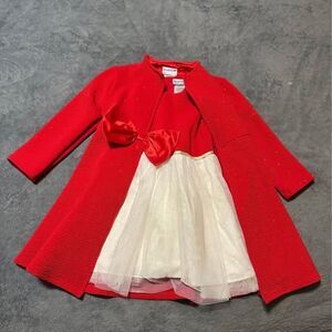2pc Girls Red/Ivory Sparkly Holiday Dress W/ Dress Coat Set